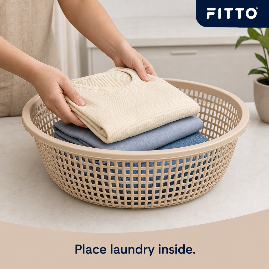 96 Pieces Round Plastic Laundry Basket, Beige, 45 x 45 x 16 cm, 1 Piece