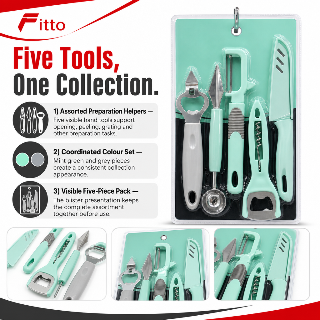 120 Pieces Multi-Purpose Kitchen Tool Set, 5-Piece Mint Green and Grey Cooking Utensil Collection