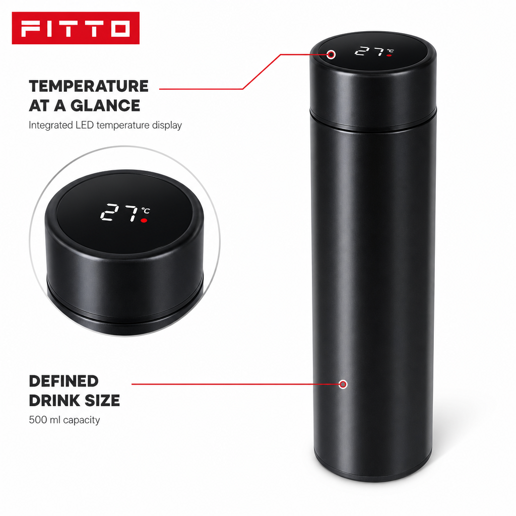96 Pieces Smart Cup with LED Temperature Display, 500 ml, Black, 1 Piece