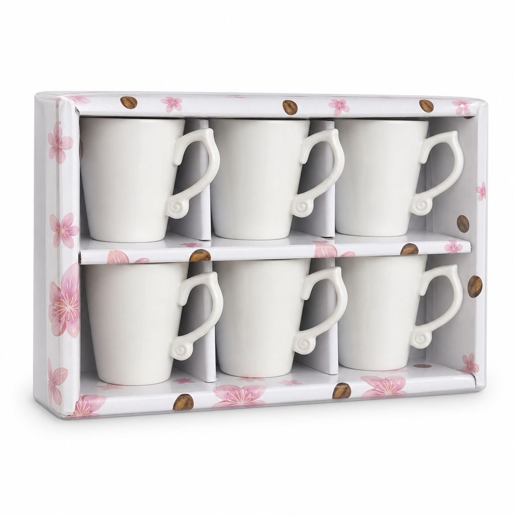 96 Pieces Ceramic Cup and Mug Set, White, 6 Pieces with Decorative Handles for Tea and Coffee Serving