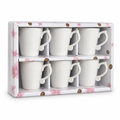 96 Pieces Ceramic Cup and Mug Set, White, 6 Pieces with Decorative Handles for Tea and Coffee Serving