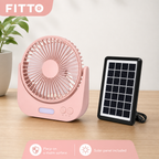 72 Pieces Rechargeable Solar Desktop Fan with Solar Panel, 6 Inch, Pink, 1 Piece