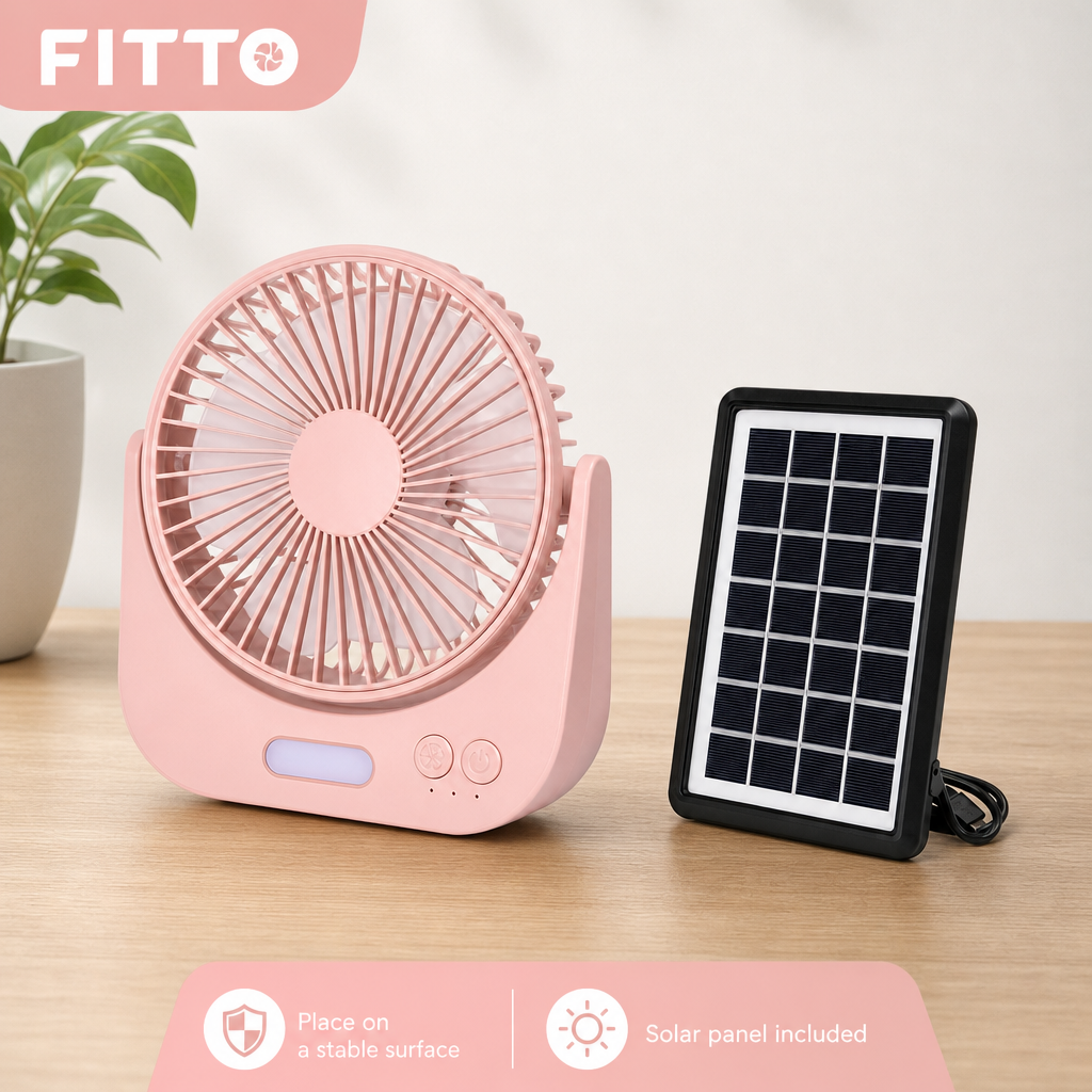 72 Pieces Rechargeable Solar Desktop Fan with Solar Panel, 6 Inch, Pink, 1 Piece