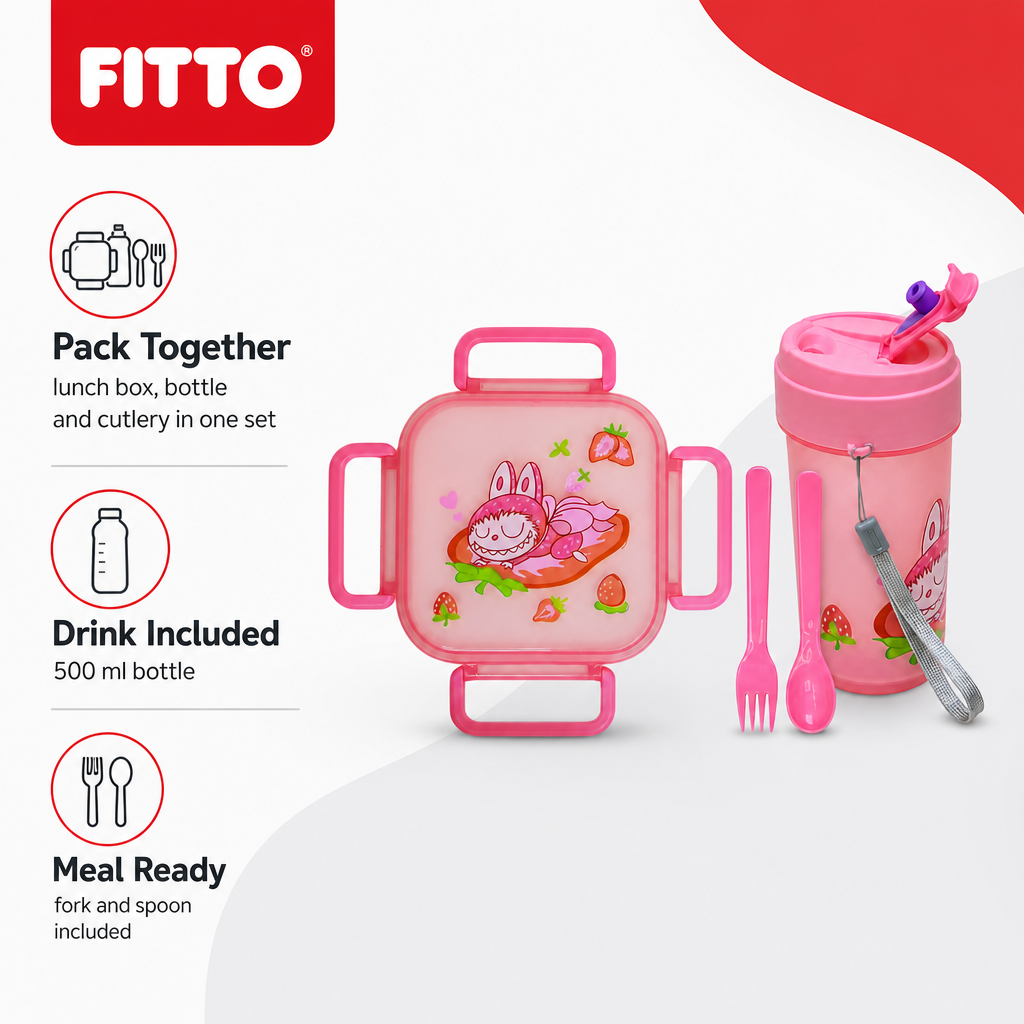 96 Pieces Lunch Box Set with 500 ml Bottle and Cutlery, Assorted Colour Square Plastic Food Container Set