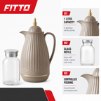 60 Pieces Plastic Vacuum Flask with Glass Refill, 1 Litre, Taupe