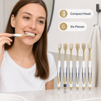 144 Pieces Adult Toothbrushes with Compact Heads, White and Beige, 6 Pieces