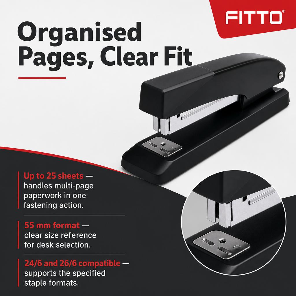 96 Pieces Heavy-Duty Staplers, 55 mm, 25-Sheet Capacity, Compatible with 24/6 and 26/6 Staples, Black, 1 Piece