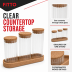 60 Pieces Glass Storage Jar Set with Wooden Stand, Clear and Natural Wood, 1 Set