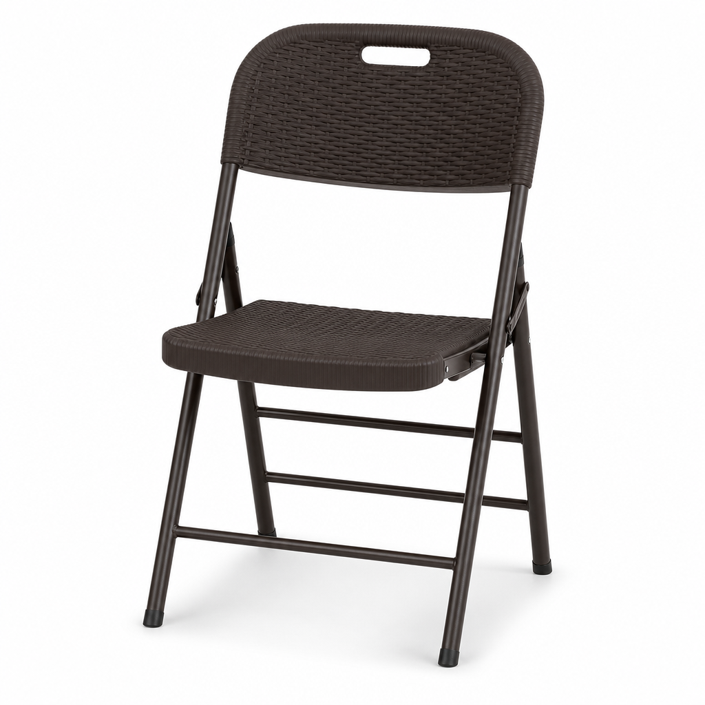 48 Pieces Folding Chair, Brown Heavy-Duty Design with Woven Rattan-Style Seat and Backrest, Single Piece