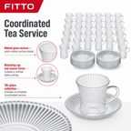 48 Pieces Ribbed Clear Glass Tea Cup and Saucer Set, 36 Pieces