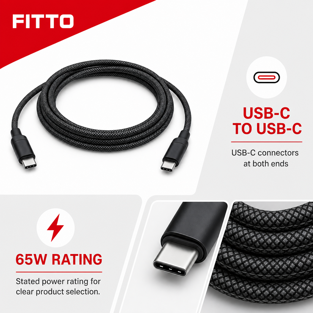 144 Pieces USB-C to USB-C Charging and Data Cable, 65W, 1 m, Black