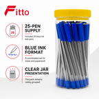96 Pieces Ball Pens, Blue Ink, 25 Pack With Clear Storage Jar