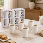 96 Pieces Ceramic Cup and Mug Set, White, 6 Pieces with Decorative Handles for Tea and Coffee Serving