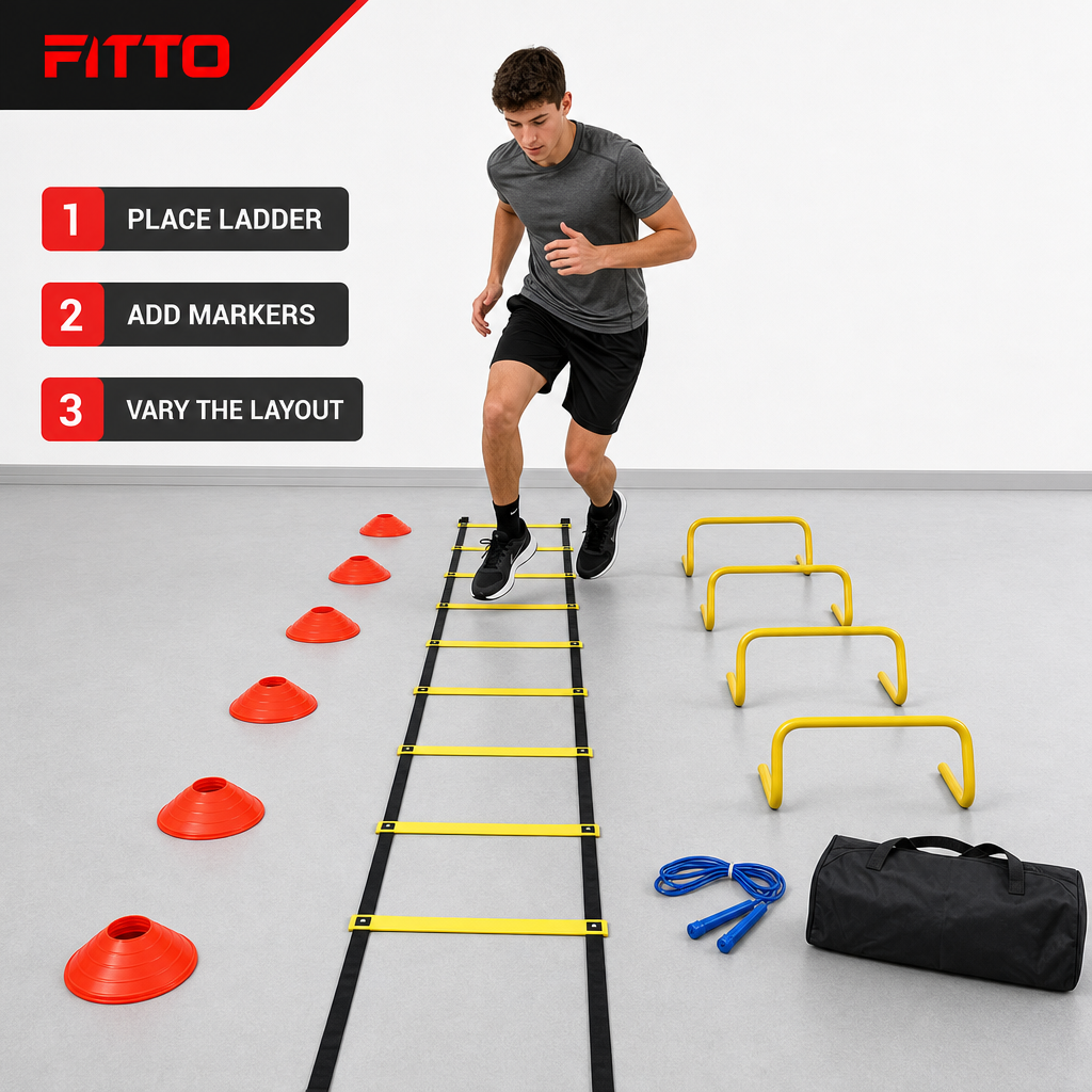 48 Pieces Agility Training Sets with Ladder, Cones, Hurdles and Jump Rope for Footwork Drills