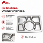 96 Pieces Stainless Steel Compartment Serving Trays, 6-Section Divided Platter, 36 x 28 x 3 cm, Silver