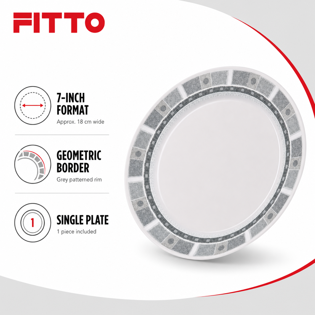 144 Pieces Dinner Plate, 7 Inch, Grey Geometric Border, Single Piece