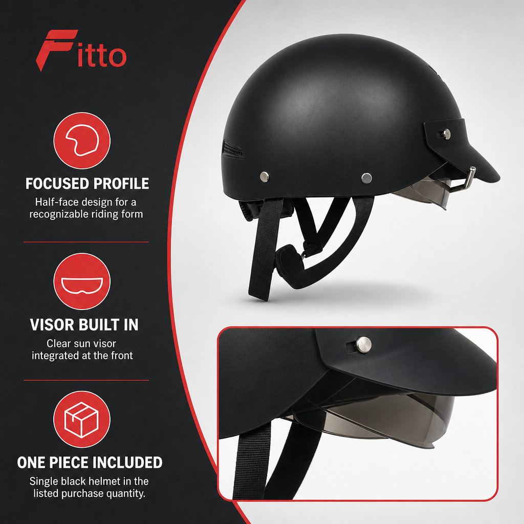 72 Pieces Half-Face Motorcycle Helmets with Sun Visor, Black, 1 Piece