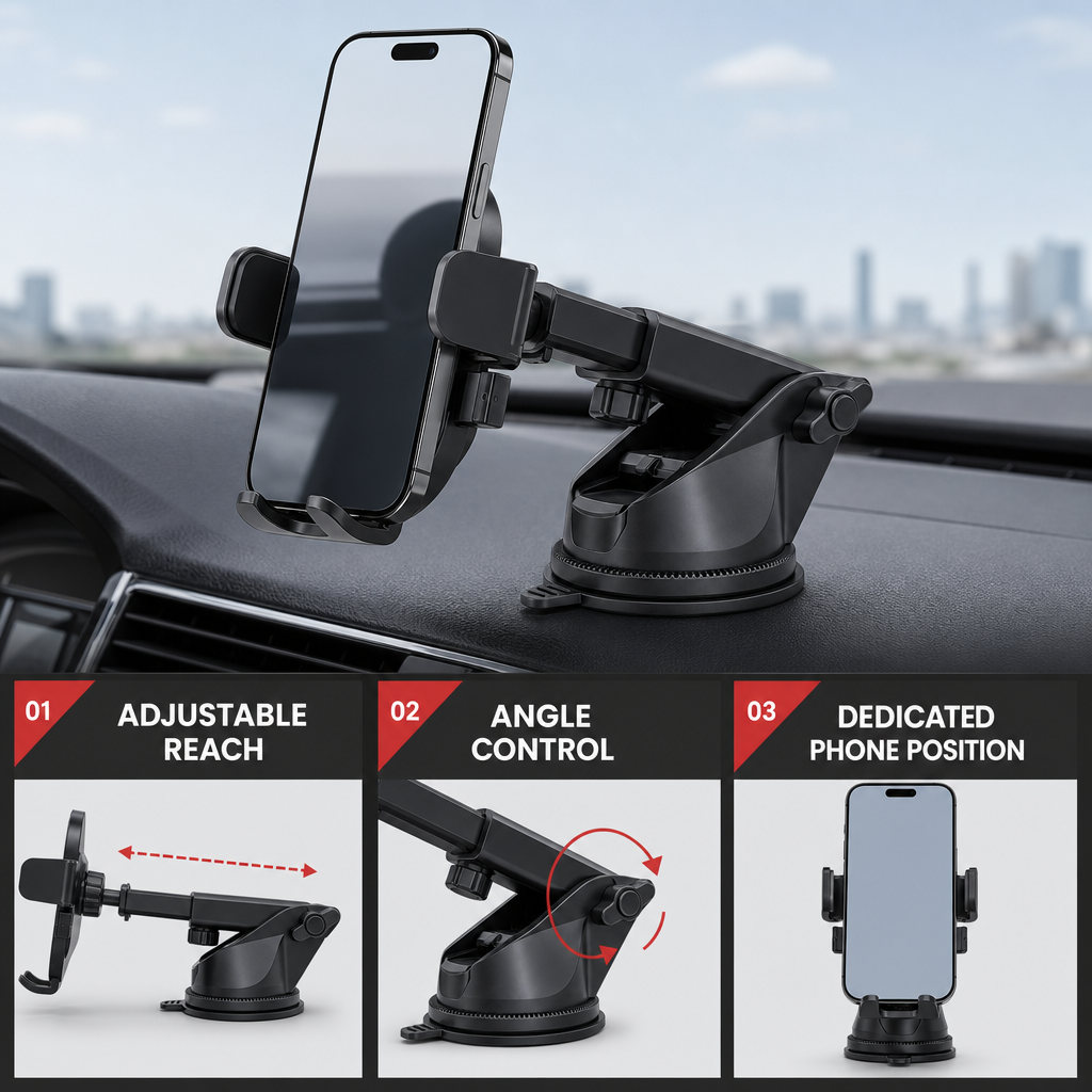 96 Pieces Automatic Car Phone Holder with Telescopic Suction Mount and 360 Degree Rotation