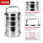 96 Pieces Four-Tier Stainless Steel Tiffin Lunch Box with Carry Handle, Silver Food Storage Containers