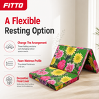 48 Pieces Folding Foam Mattresses, 3-Fold Design, 10 cm Thick, Floral Cover, 90 x 63 x 30 cm