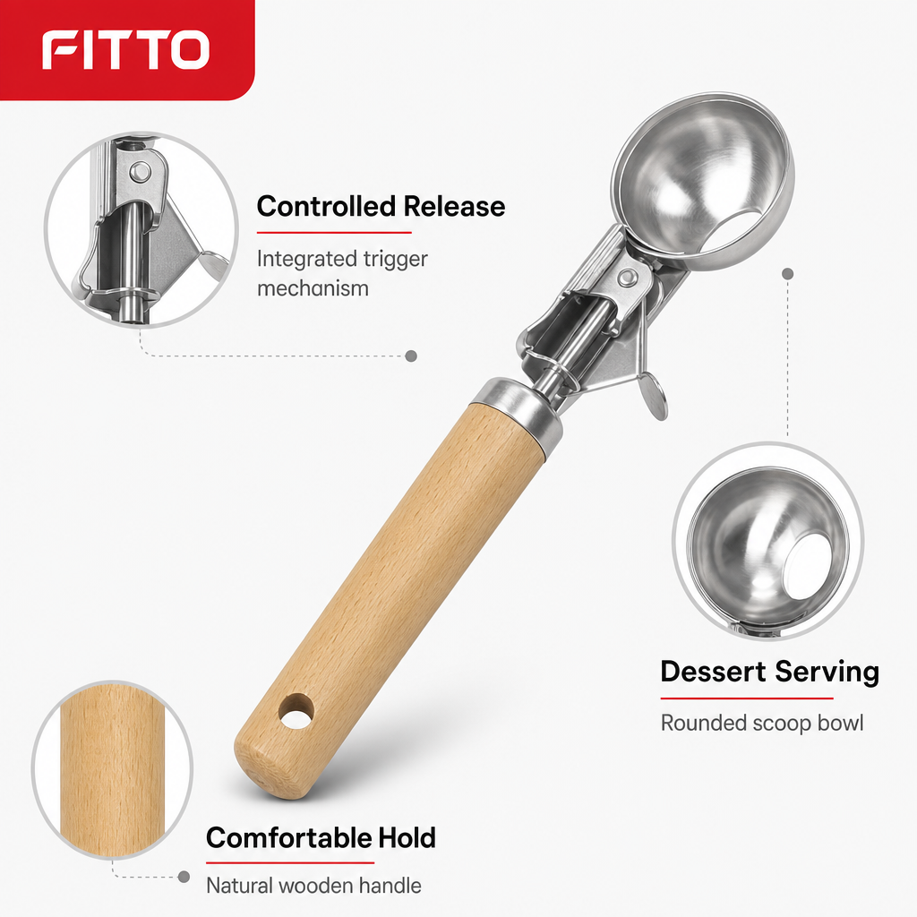 120 Pieces Ice Cream Scoops, Stainless Steel Trigger Scoop with Wooden Handle, Silver, 1 Piece