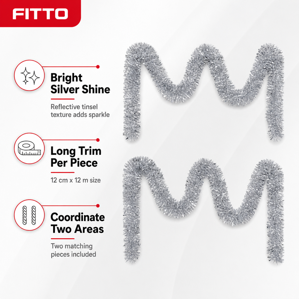 96 Pieces Silver Tinsel Decoration, 12 cm x 12 m, 2 Pieces
