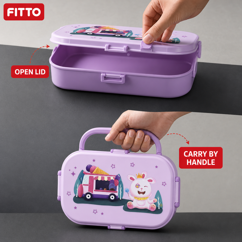 96 Pieces Purple Rectangular Lunch Box with Secure Lid and Handle, 1 Piece, 22 x 17 x 10 cm