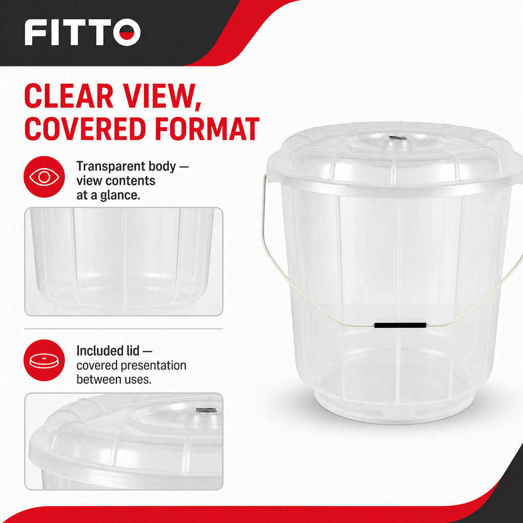 96 Pieces Transparent Plastic Bucket with Lid and Carry Handle, 25 Litre