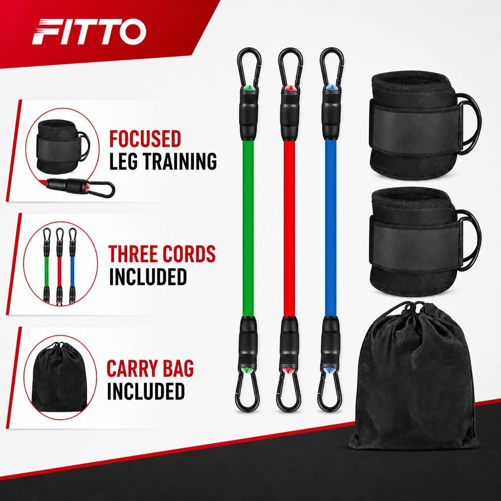 72 Pieces Ankle Resistance Cord Exercise Set, 3 Cords with Ankle Cuffs and Carry Bag