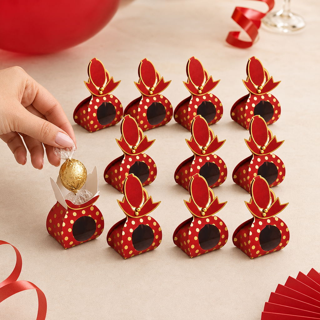 96 Pieces Red Crown-Top Paper Candy Favor Boxes, 9.5 x 4.3 x 13.2 cm, 12 Pieces