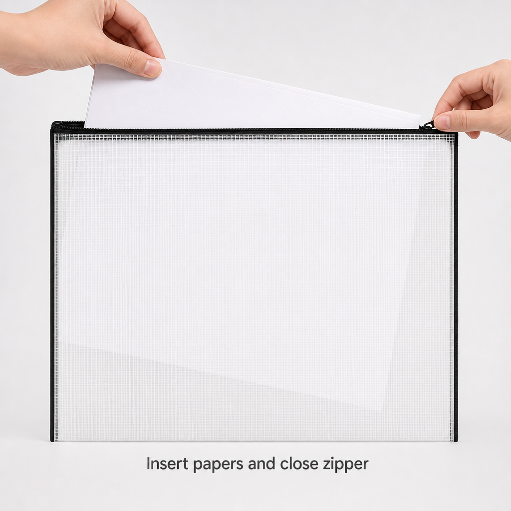 144 Pieces Transparent Grid Zipper Document Folder with Black Trim, 35 x 25 x 2 cm, 1 Piece
