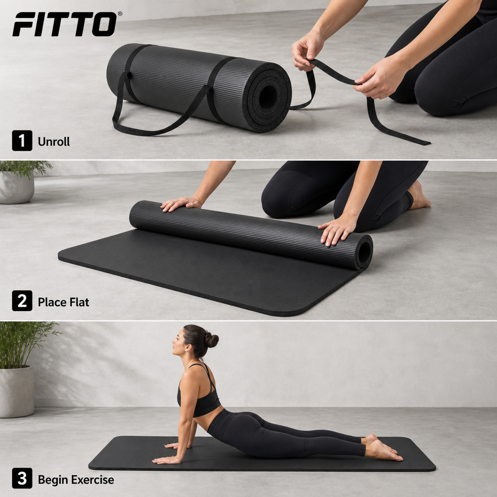 72 Pieces Yoga Mat 10mm Black, Textured Exercise Mats with Carrying Strap for Home Workouts, Stretching and Fitness