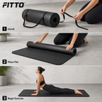 72 Pieces Yoga Mat 10mm Black, Textured Exercise Mats with Carrying Strap for Home Workouts, Stretching and Fitness