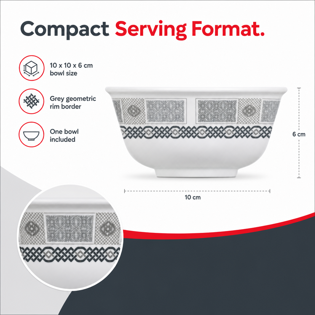 240 Pieces Melamine Rice Bowl, 3.5 Inch, Grey Geometric Border, Single Bowl for Serving Rice and Side Dishes
