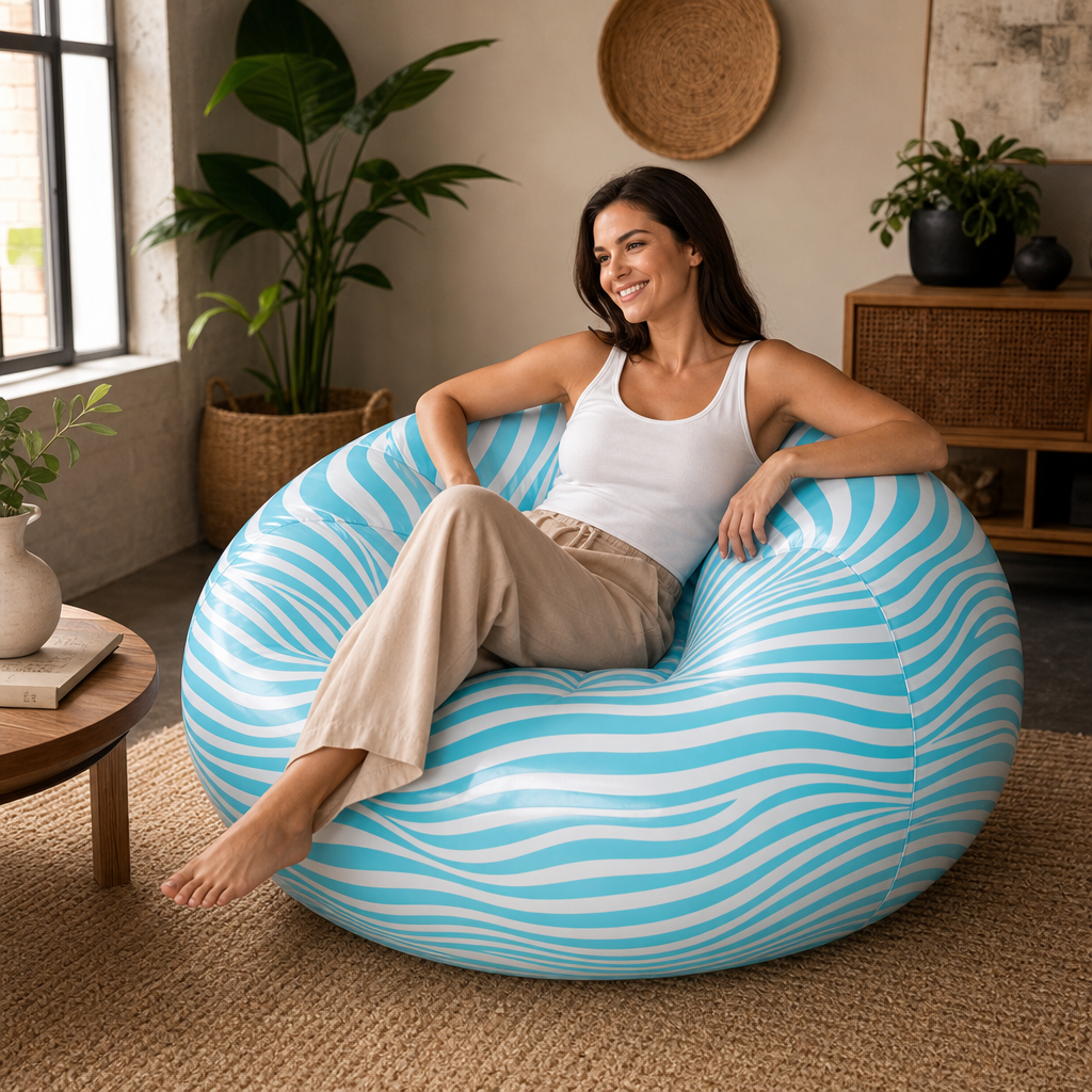 60 Pieces Inflatable Striped Round Lounge Sofa, Spherical Floor Seating Chair for Indoor Relaxation