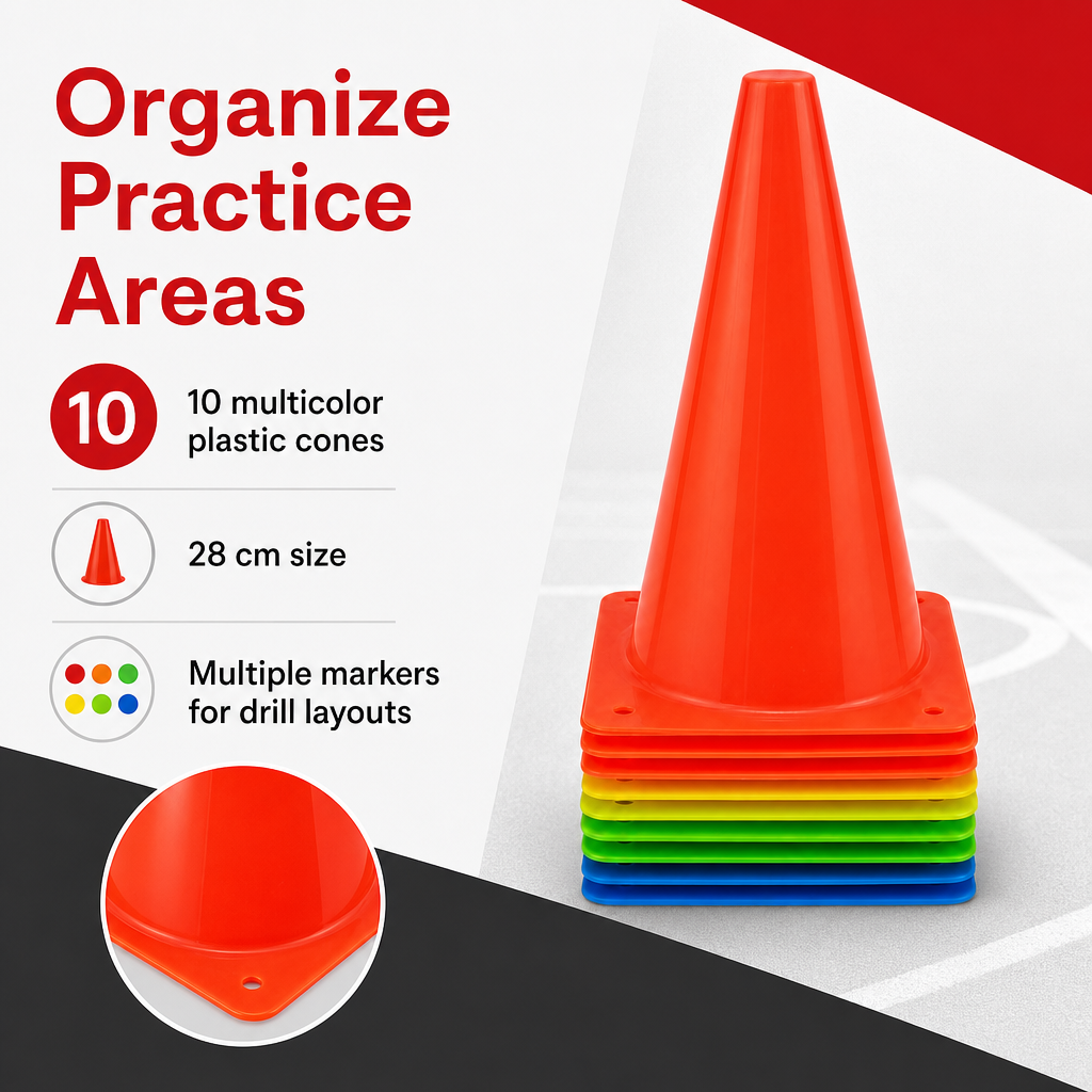 96 Pieces Plastic Training Cones, 28 cm, Multicolor, 10-Piece Pack