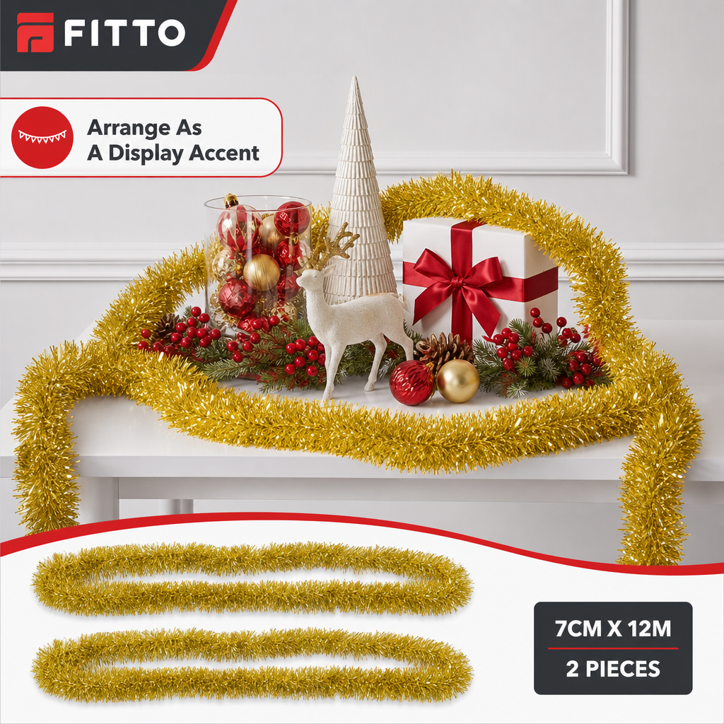 120 Pieces Gold Tinsel Decoration, 7 cm x 12 m, 2 Pieces for Party and Holiday Displays