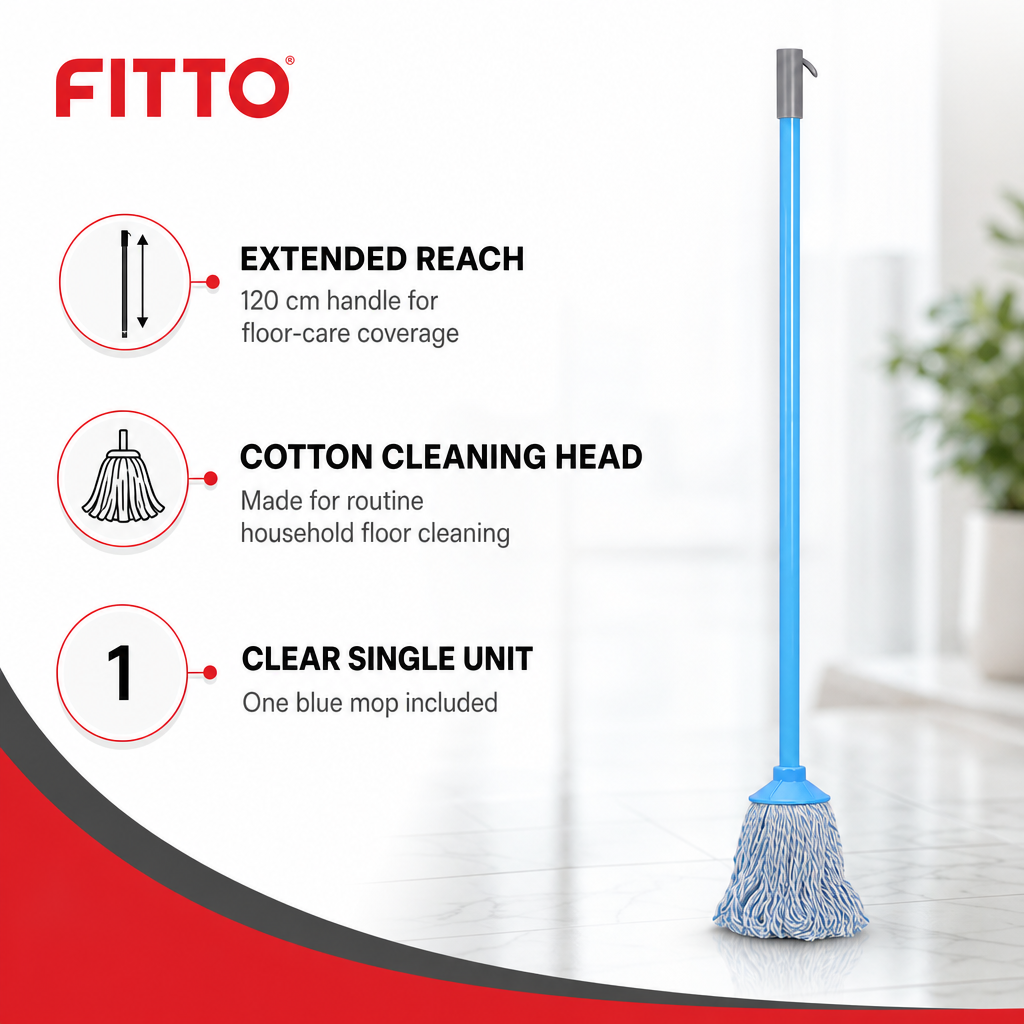 96 Pieces Cotton Mop with Painted Iron Handle, 120 cm, Blue