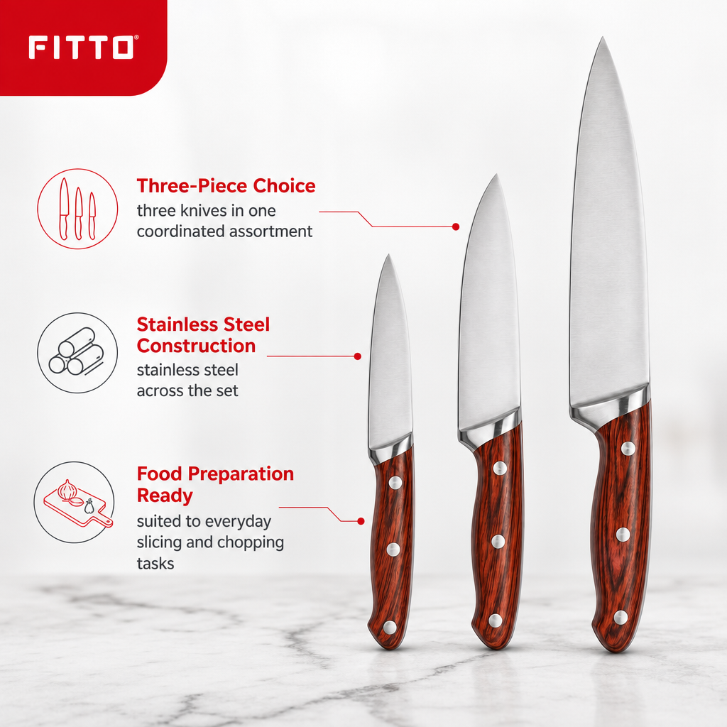 144 Pieces Stainless Steel Kitchen Knives Set, 3-Piece Food Preparation Cutting Set