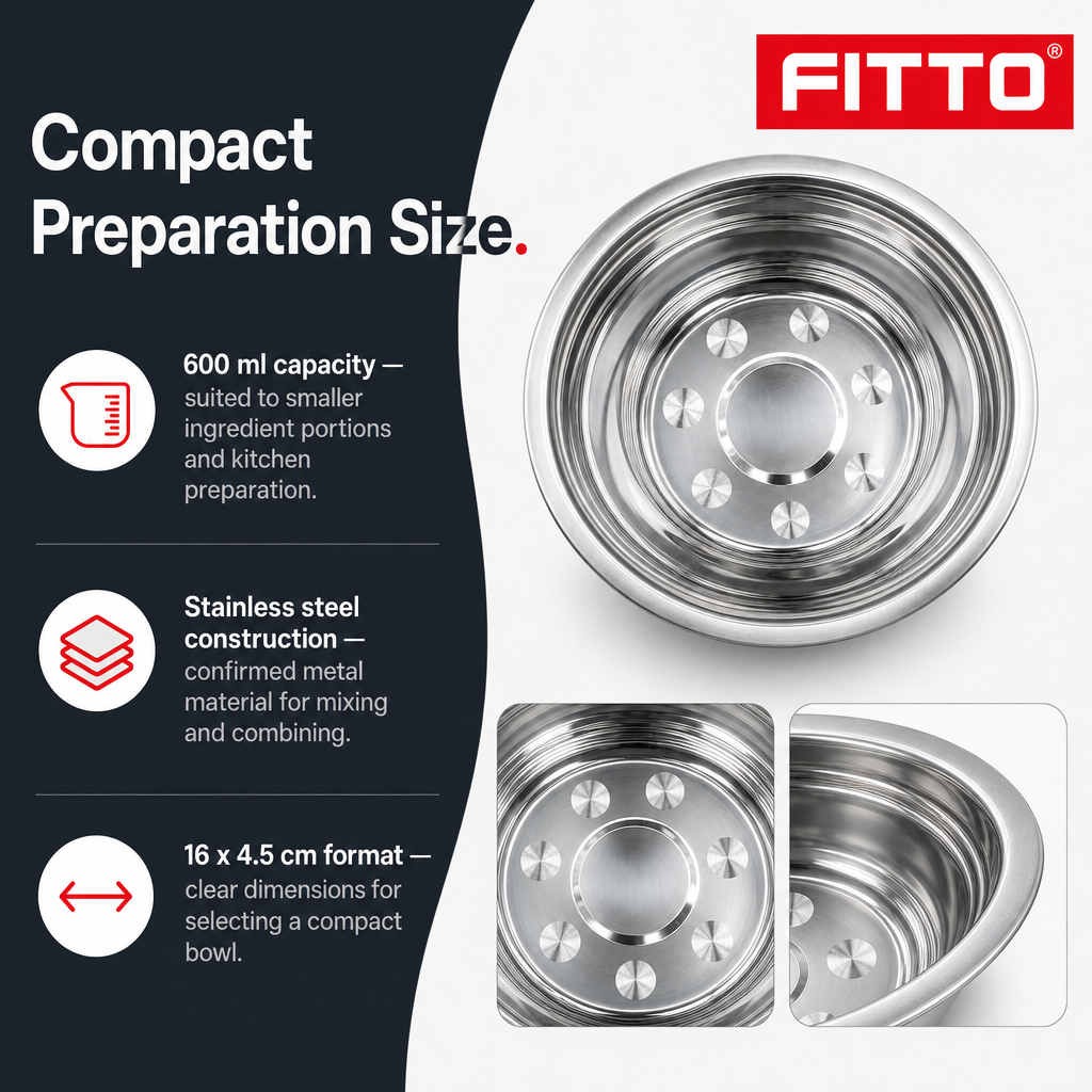 144 Pieces Stainless Steel Mixing Bowls, 600 ml, 16 x 4.5 cm, 1 Piece