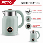 60 Pieces Electric Kettles with Temperature Display, 2 Litre, 1500 W, Teal and White, 1 Unit