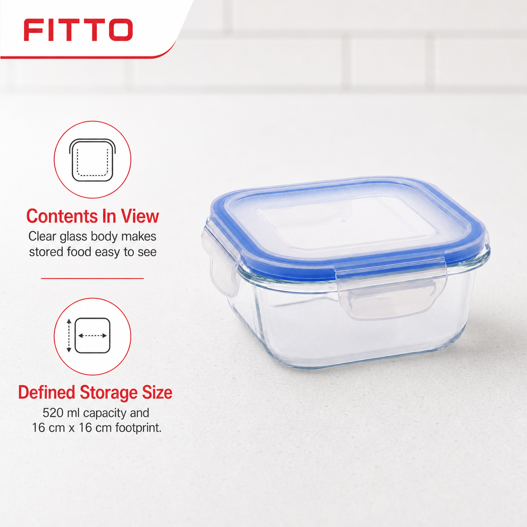 96 Pieces Square Glass Food Container with PP Lid, 520 ml