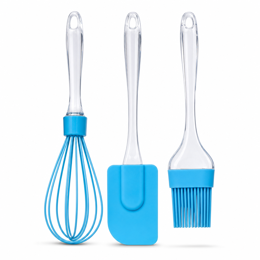 120 Pieces Blue Silicone Kitchen Utensil Set with Whisk, Spatula and Basting Brush, 3 Pieces