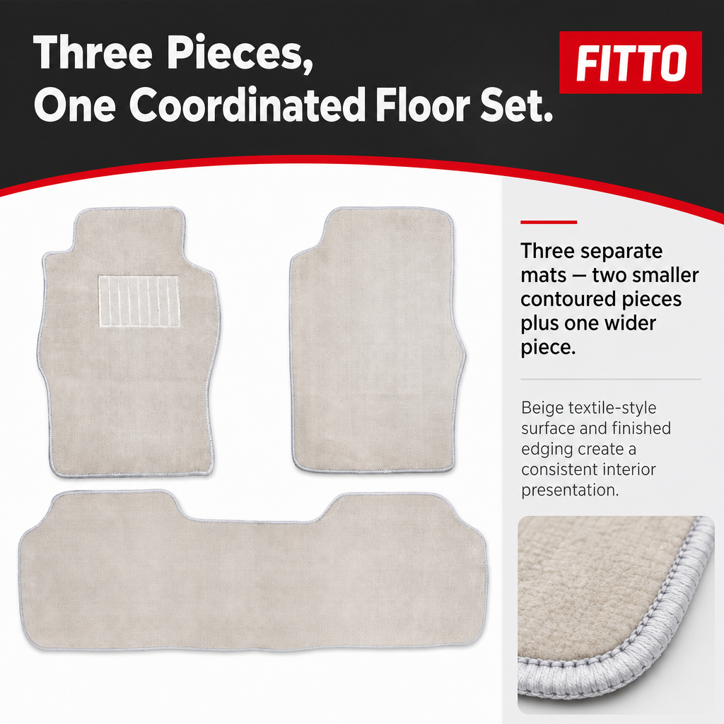 48 Pieces Carpet Car Floor Mat Sets, Beige, 3-Piece Vehicle Interior Floor Covering