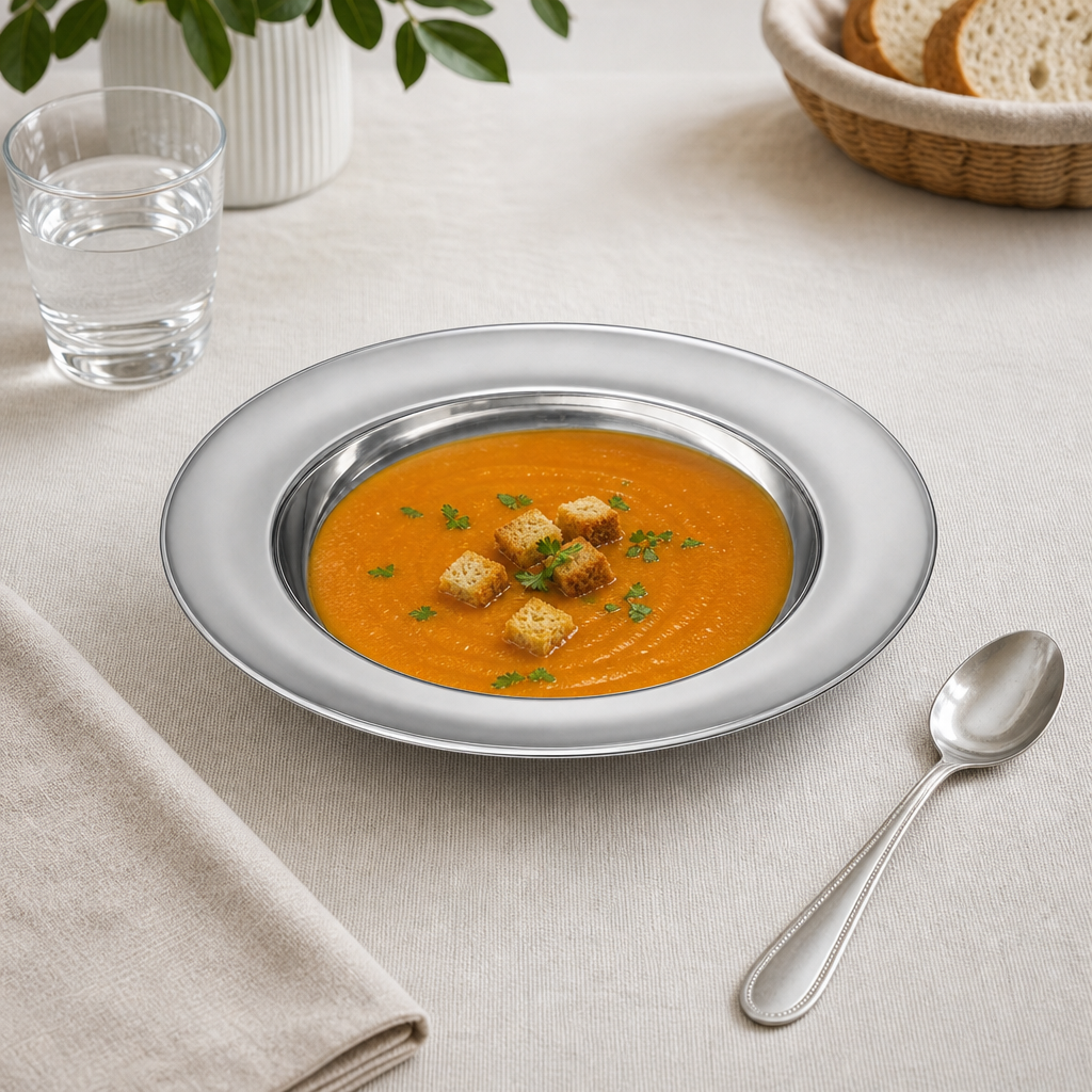 96 Pieces Stainless Steel Soup Plate, Round 29 cm, Raised Rim Serving Dish