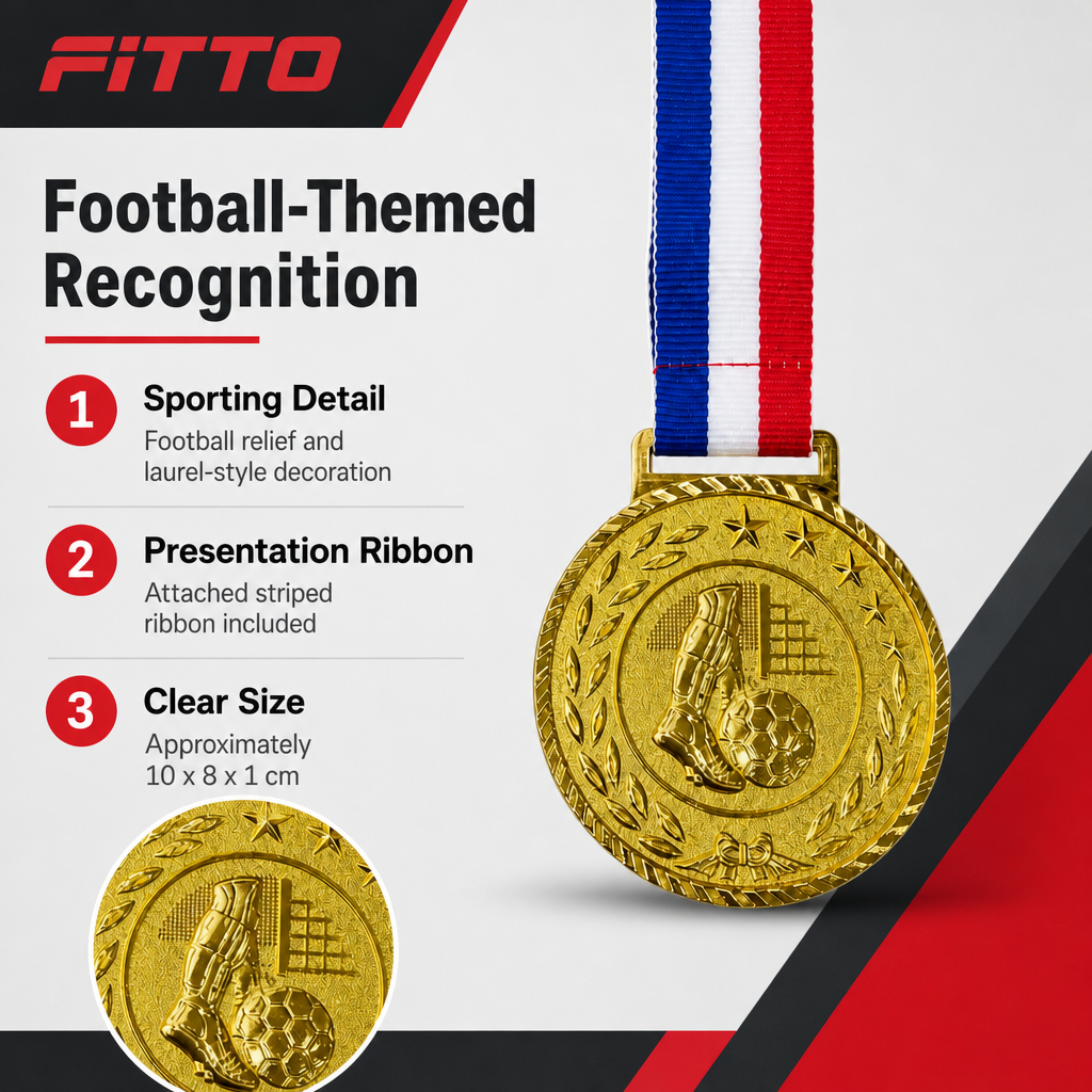 144 Pieces Football Medal with Ribbon, Gold Silver and Bronze Finish, 10 x 8 cm
