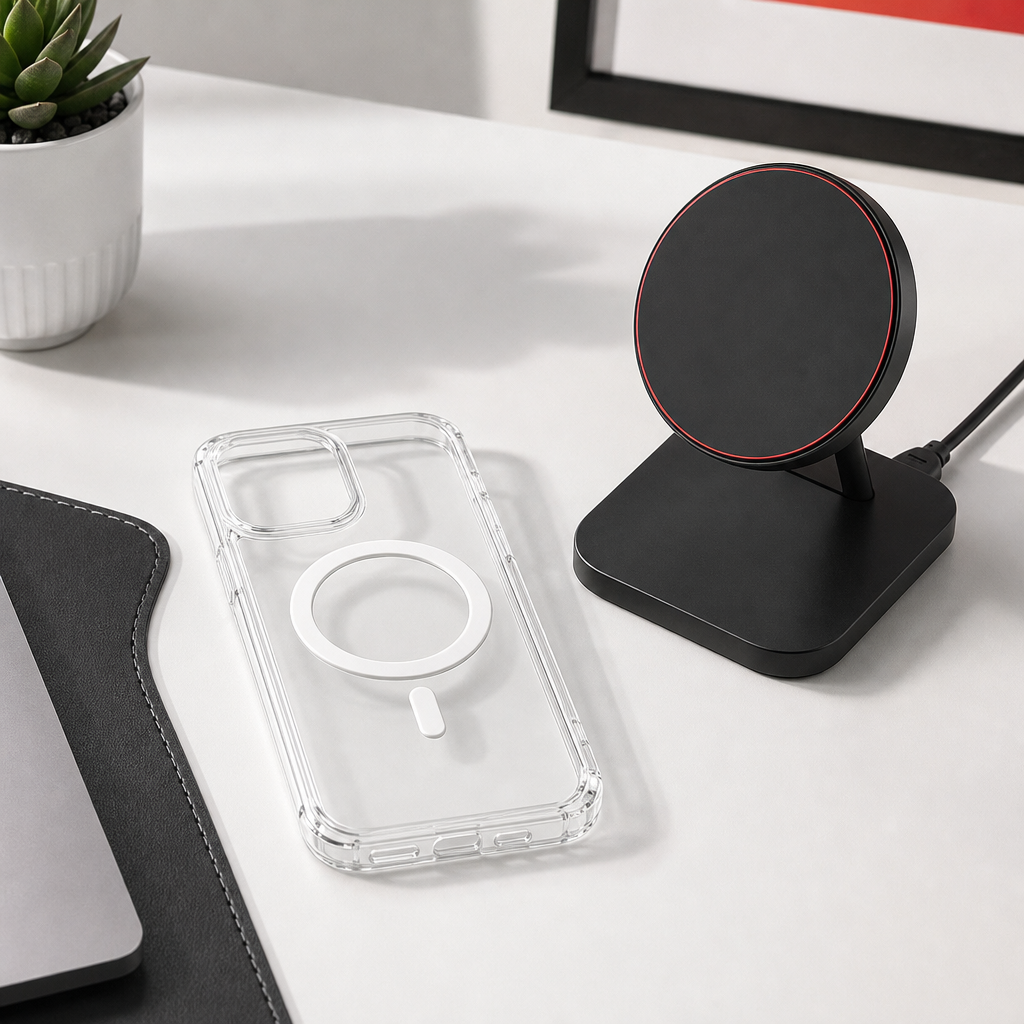 96 Pieces Crystal Clear Magnetic Phone Cases with Wireless Charging Ring and Raised Camera Protection for iPhone 15 Pro Max