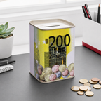 240 Pieces Metal Coin Saving Box, Square Euro-Themed Money Bank with Top Slot, 7.8 × 10.5 cm