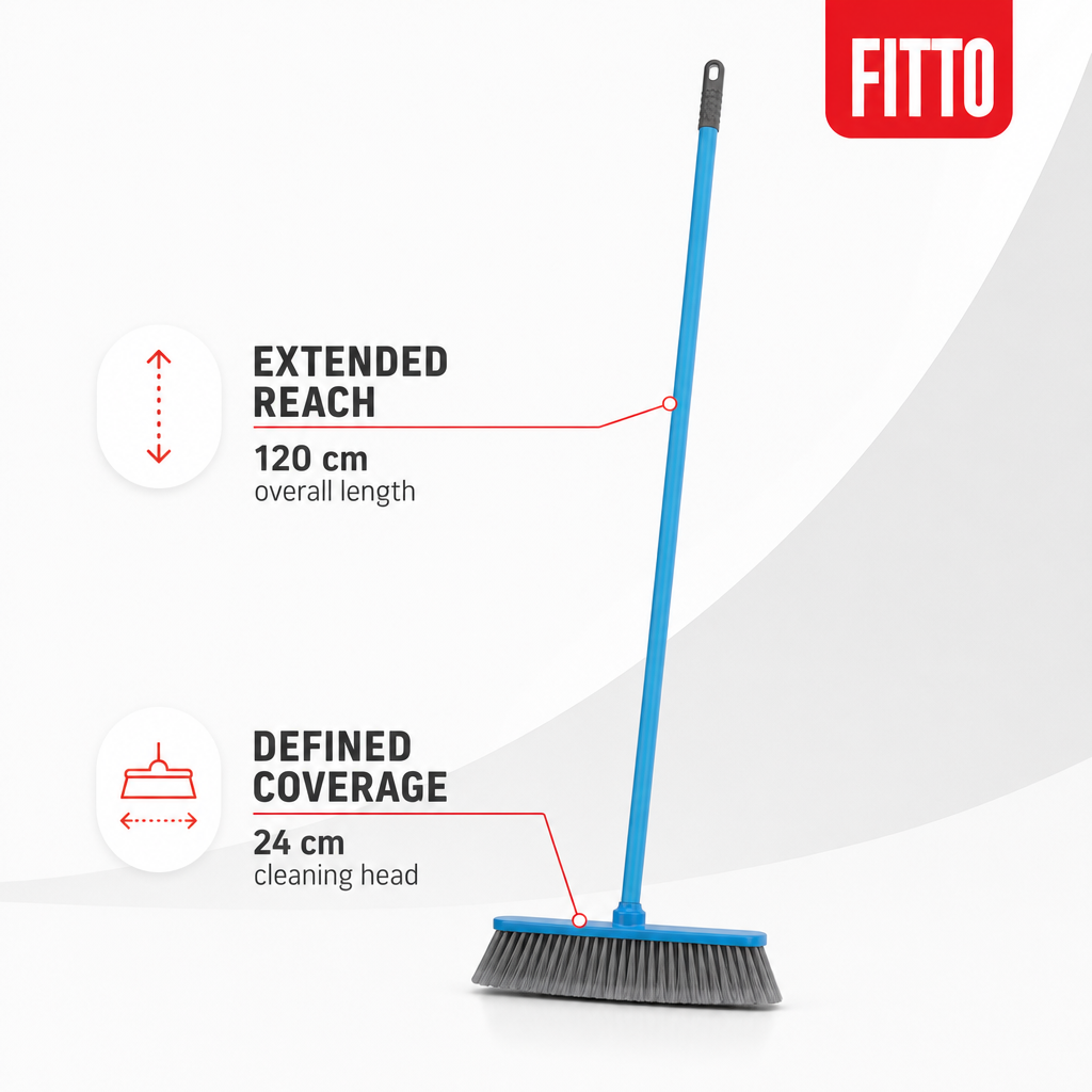 96 Pieces Indoor Broom with Iron Handle, 120 cm Long, 24 cm Cleaning Head, Assorted Colour