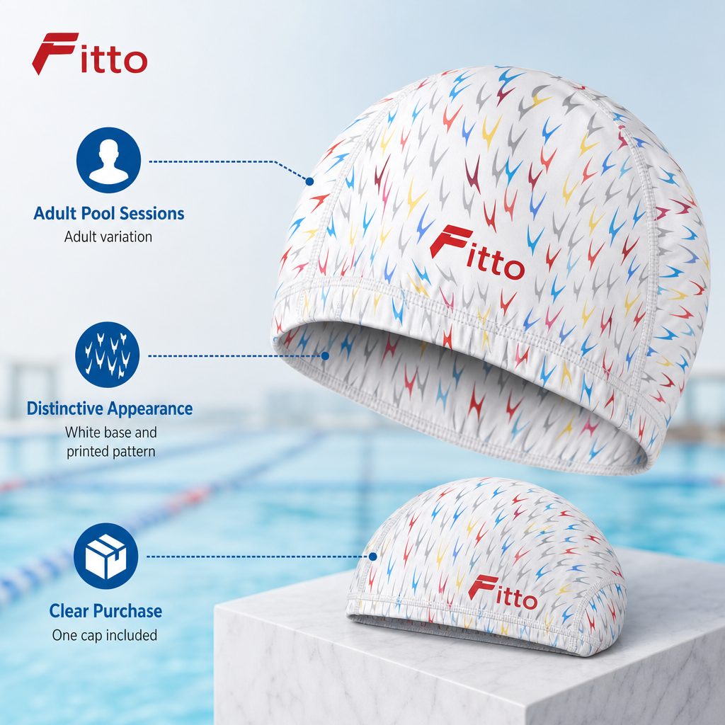 96 Pieces Swimming Cap for Adults, White Printed Design, Single Piece